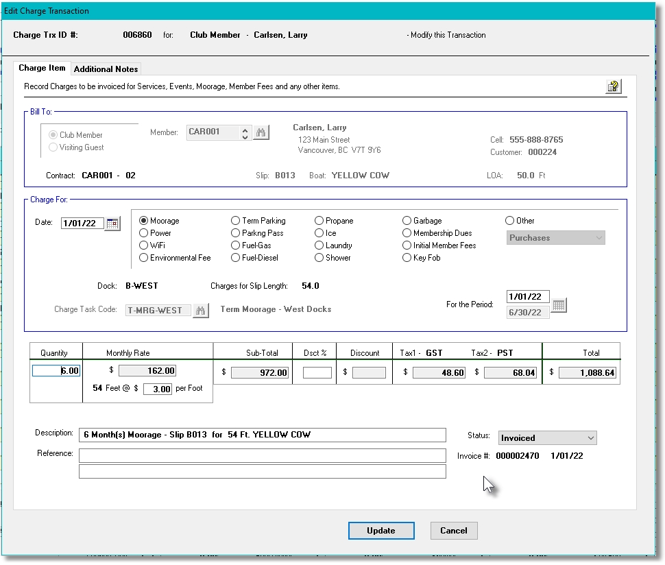 Charges Entry Screen