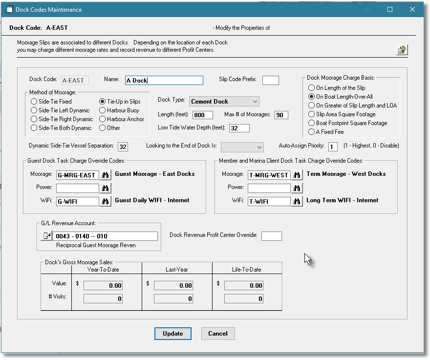 Showing the Dock Properties in Marina Mate marina management software