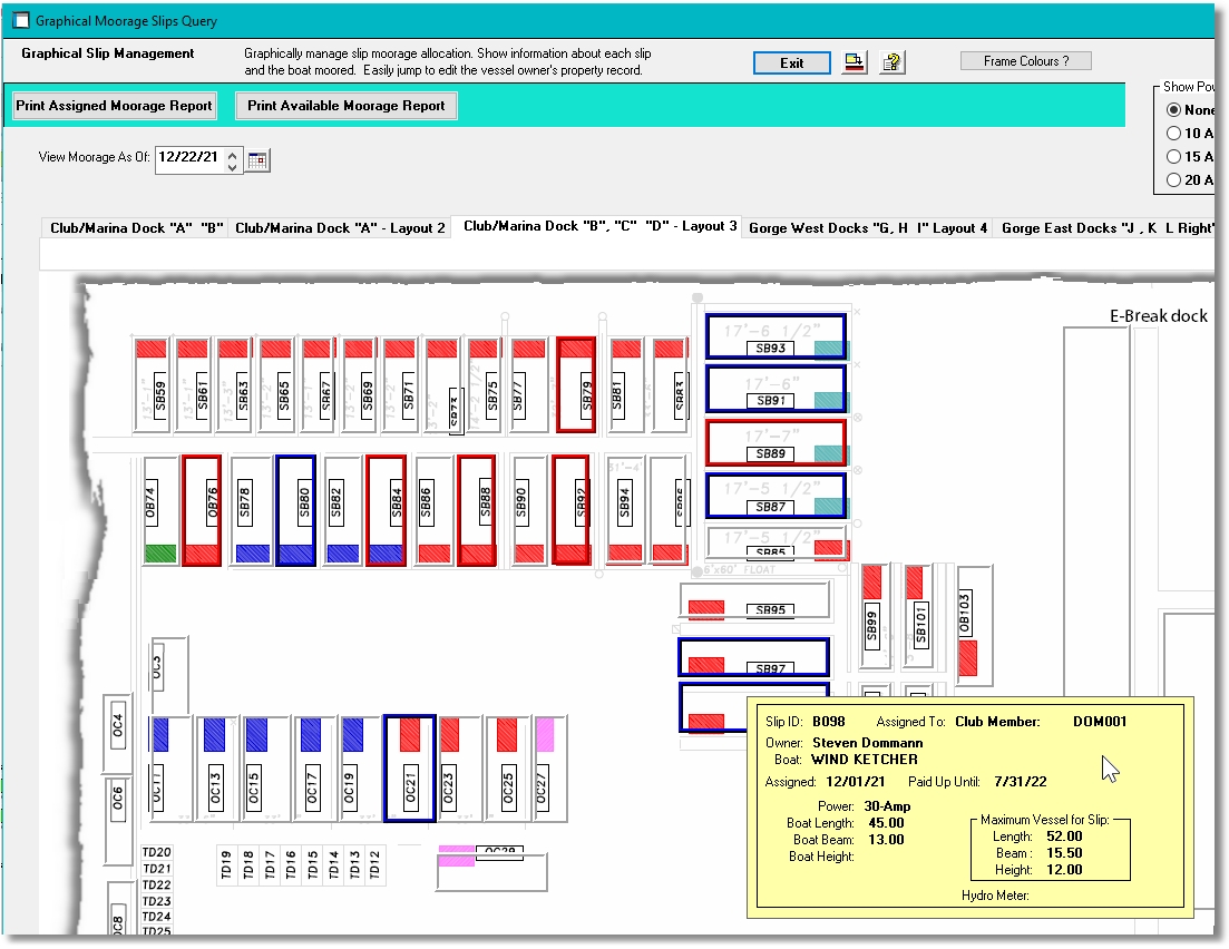 Finger Dock Query Screen from Marina Mate marina invoicing software