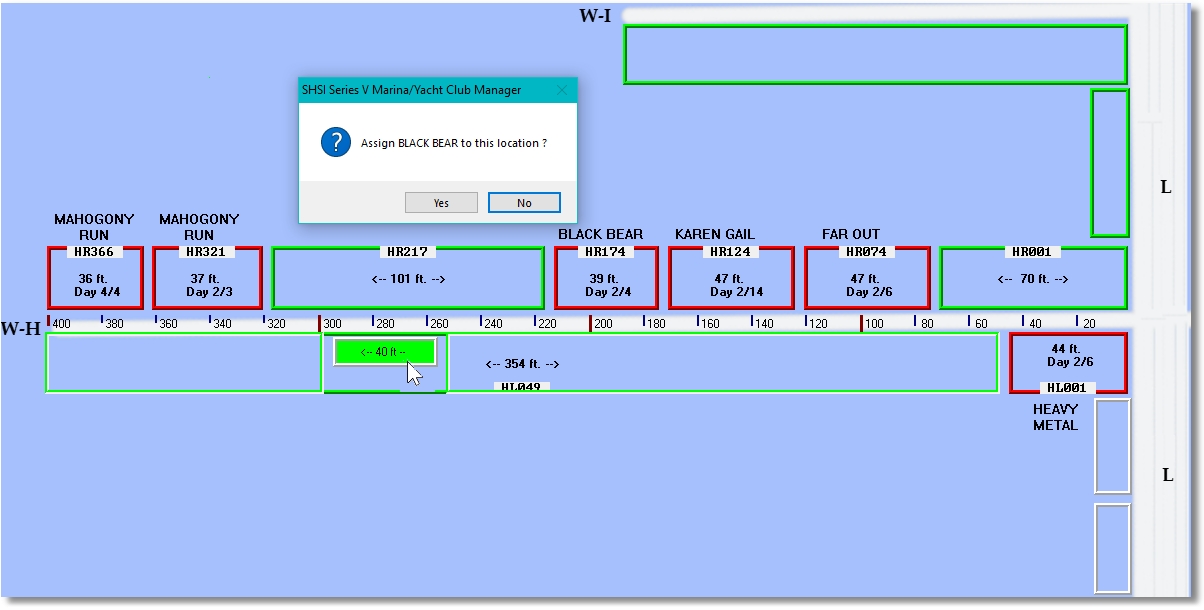 Side-Tie Dock Query Screen from Marina Mate marina invoicing software