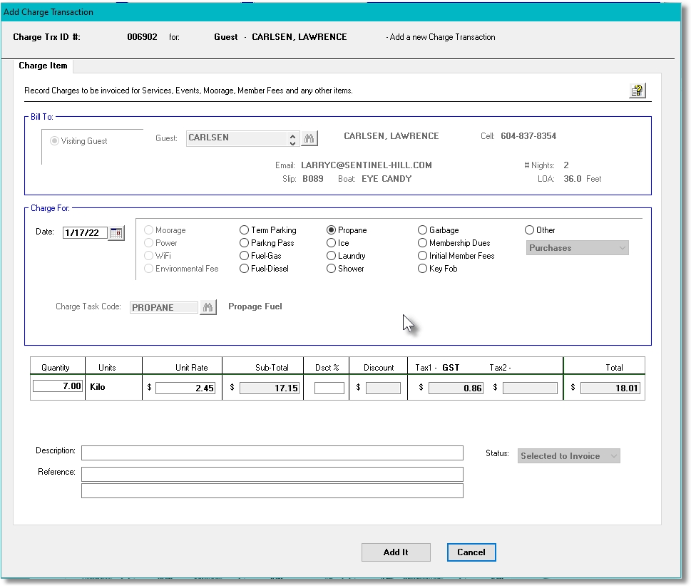 Guest Visit Charges Detail Screen