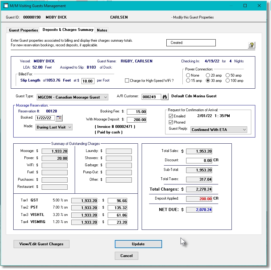 Guest Visit Charges Summary Screen