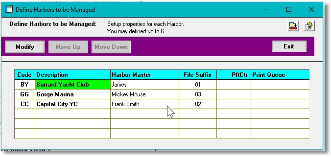 Show Harbor Codes Grid Screen in marina management 