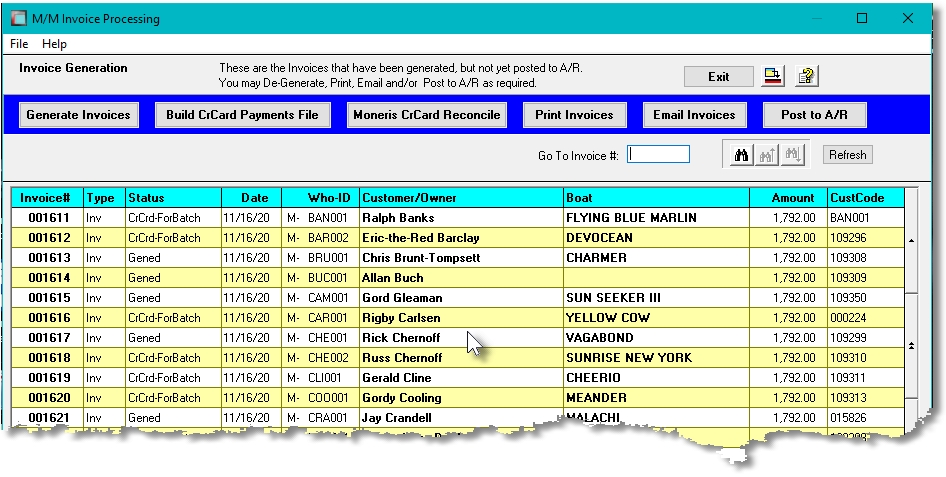 Invoices Grid Screen