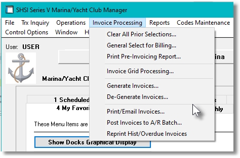 Invoicing Drop-Down Menu