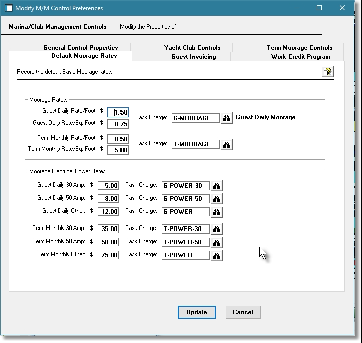 Control Preferences Rates Screen