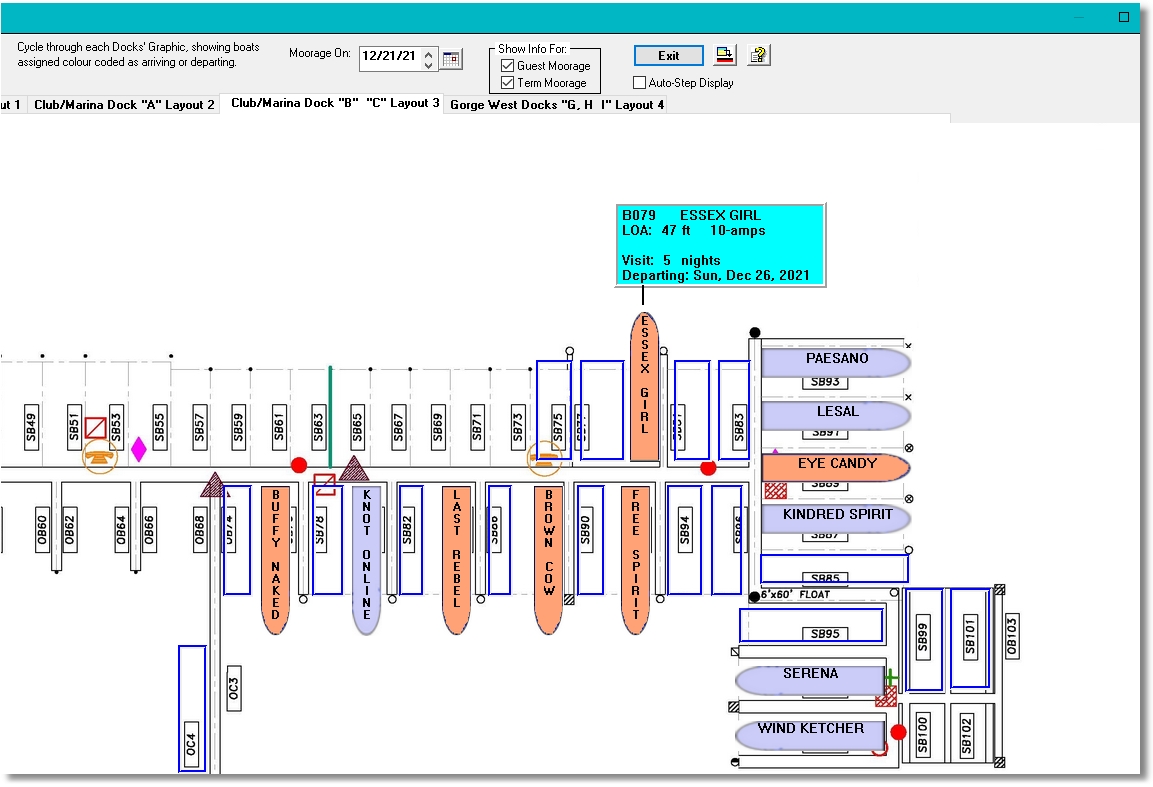 Showing Finger Dock Screen in Marina Mate marina invoicing software