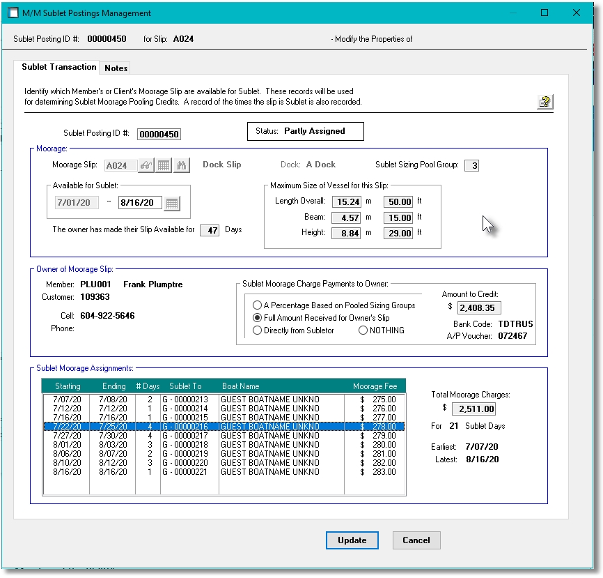 Sublet Posting Properties Screen