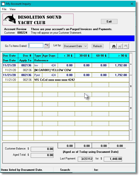 Web Portal - Account Statement Screen