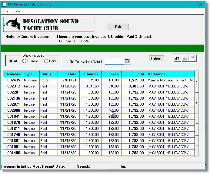 Web Portal - Invoices Query Screen