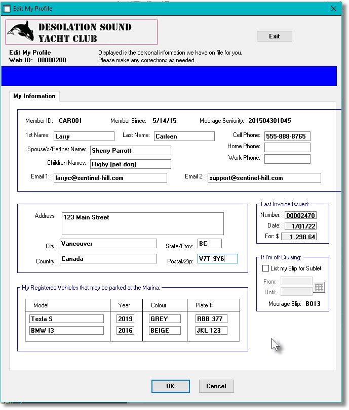 Web Portal - Edit Profile Screen